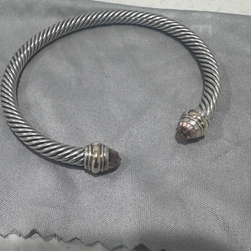 Silver Twisted Cable Bracelet with Gemstone Accents
